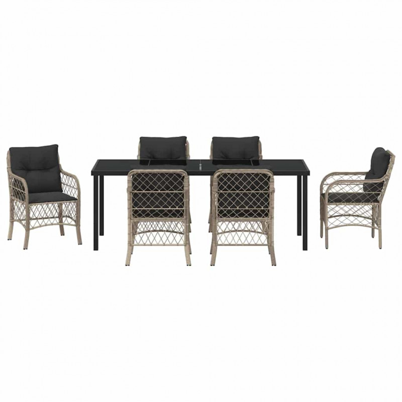 Zestaw do jadalni w ogrodzie 7 pcs Jasnoszary polirattan