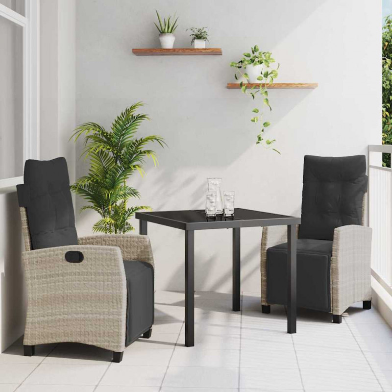 Zestaw do jadalni w ogrodzie 3 pcs Jasnoszary polirattan