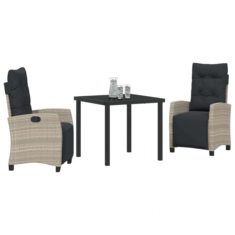Zestaw do jadalni w ogrodzie 3 pcs Jasnoszary polirattan
