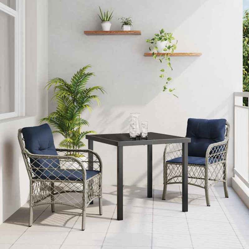Zestaw do jadalni w ogrodzie 3 pcs Szary i czarny rattan