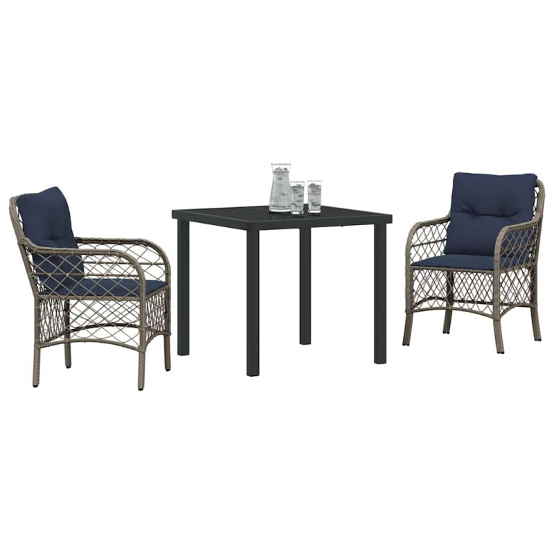 Zestaw do jadalni w ogrodzie 3 pcs Szary i czarny rattan