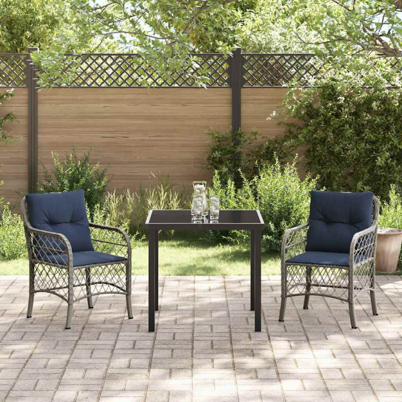 Zestaw do jadalni w ogrodzie 3 pcs Szary i czarny rattan