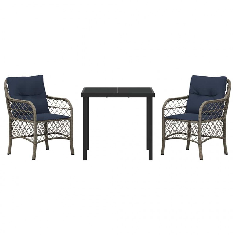 Zestaw do jadalni w ogrodzie 3 pcs Szary i czarny rattan