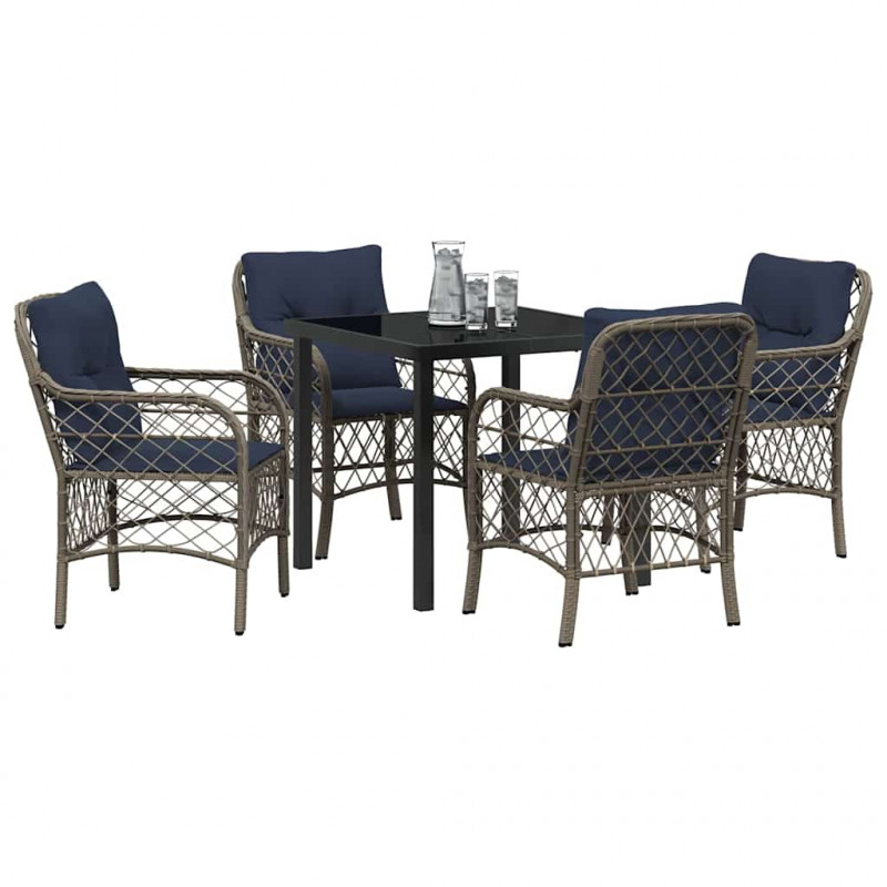 Zestaw do jadalni w ogrodzie 5 pcs Szary i czarny rattan
