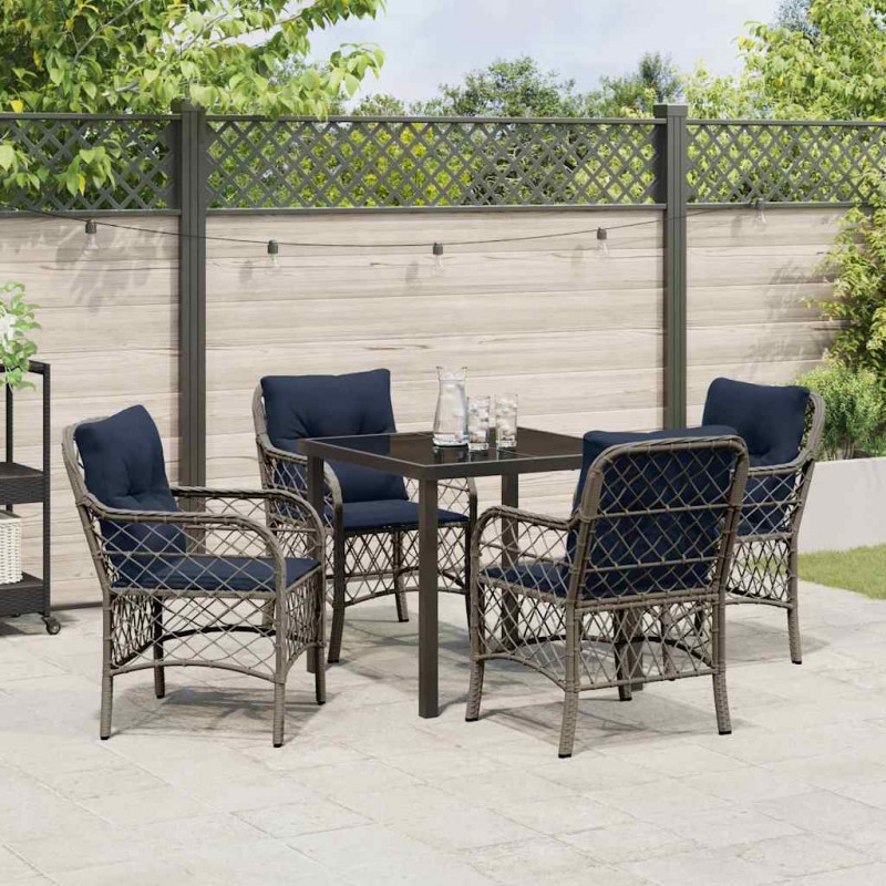Zestaw do jadalni w ogrodzie 5 pcs Szary i czarny rattan