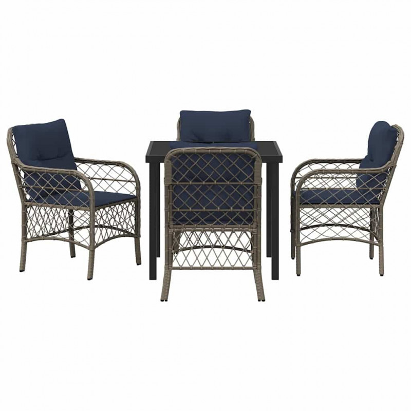 Zestaw do jadalni w ogrodzie 5 pcs Szary i czarny rattan