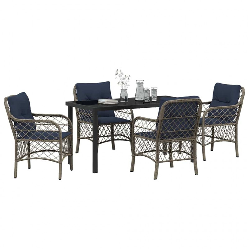 Zestaw do jadalni w ogrodzie 5 pcs Szary i czarny rattan