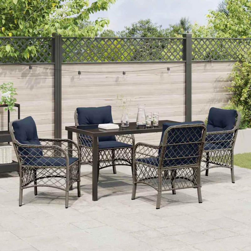 Zestaw do jadalni w ogrodzie 5 pcs Szary i czarny rattan