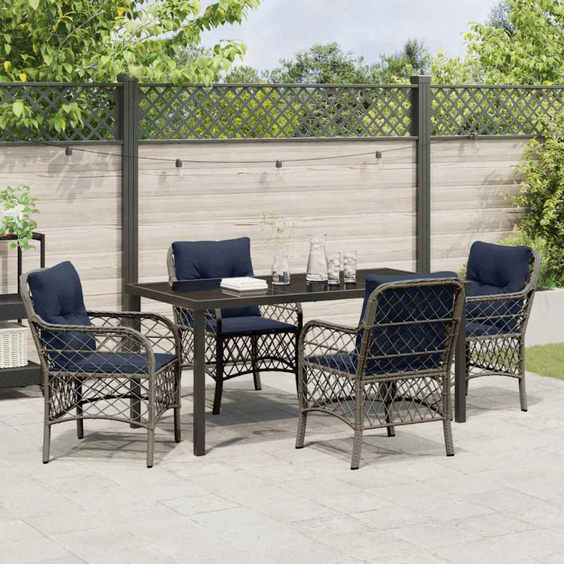 Zestaw do jadalni w ogrodzie 5 pcs Szary i czarny rattan