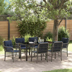 Zestaw do jadalni w ogrodzie 7 pcs Szary i czarny rattan