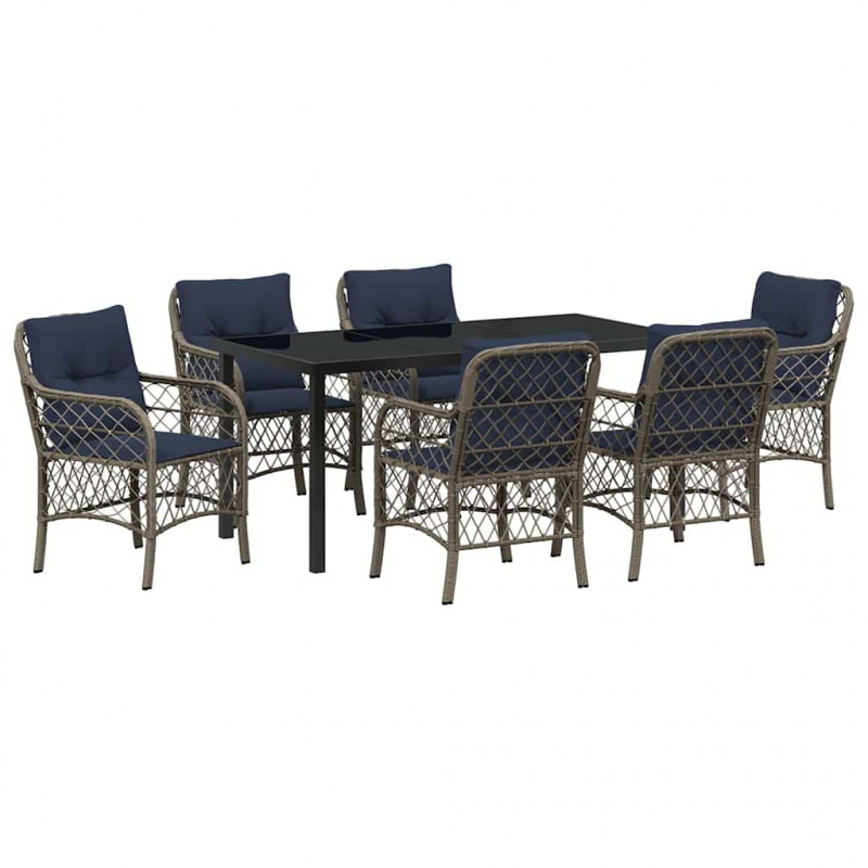 Zestaw do jadalni w ogrodzie 7 pcs Szary i czarny rattan