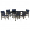 Zestaw do jadalni w ogrodzie 7 pcs Szary i czarny rattan