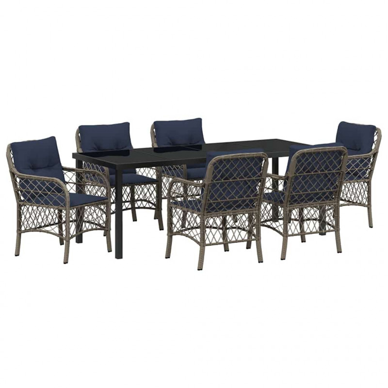 Zestaw do jadalni w ogrodzie 7 pcs Szary i czarny rattan