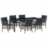 Zestaw do jadalni w ogrodzie 7 pcs Szary i czarny rattan