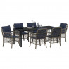 Zestaw do jadalni w ogrodzie 7 pcs Szary i czarny rattan