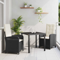 Zestaw do jadalni w ogrodzie z poduszką 3 pcs Czarny polirattan