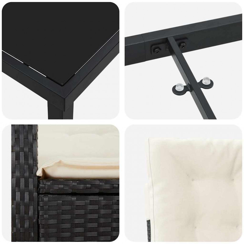 Zestaw do jadalni w ogrodzie z poduszką 3 pcs Czarny polirattan