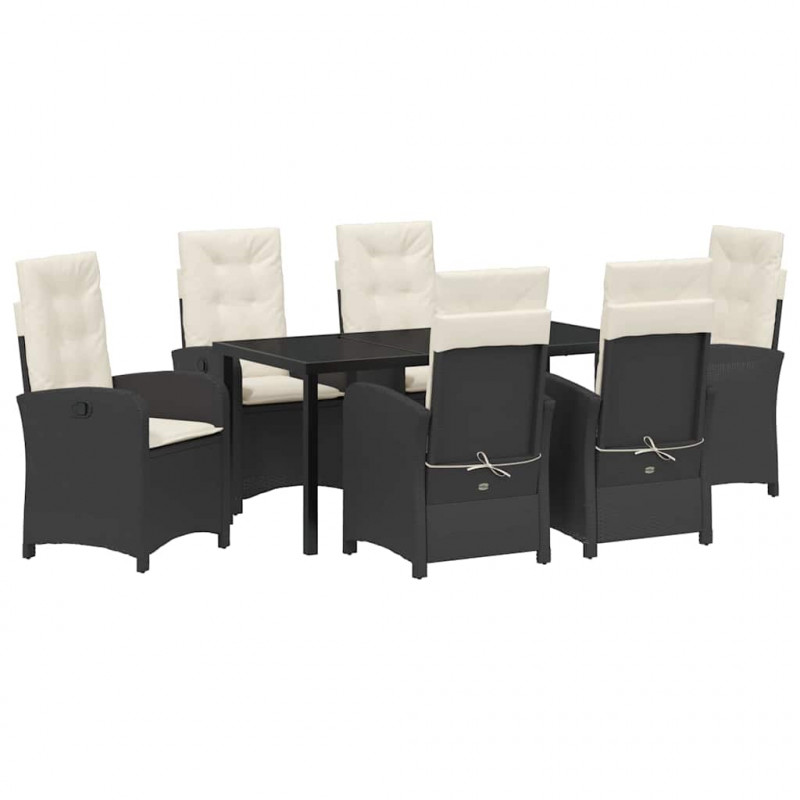 Zestaw do jadalni w ogrodzie z poduszką 7 pcs Czarny polirattan