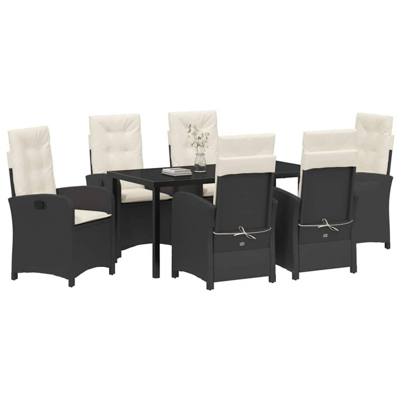 Zestaw do jadalni w ogrodzie z poduszką 7 pcs Czarny polirattan