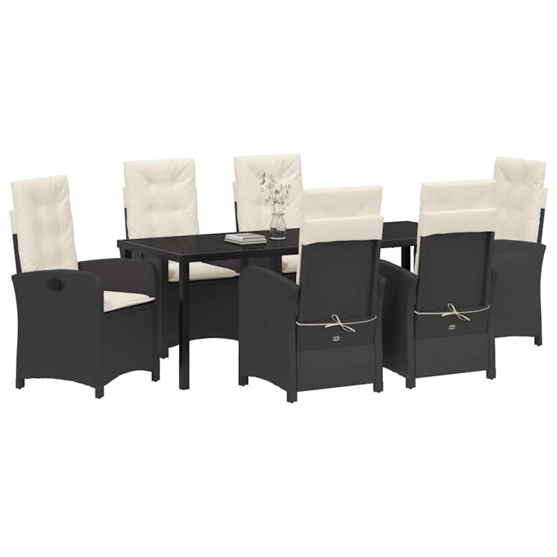 Zestaw do jadalni w ogrodzie z poduszką 7 pcs Czarny polirattan