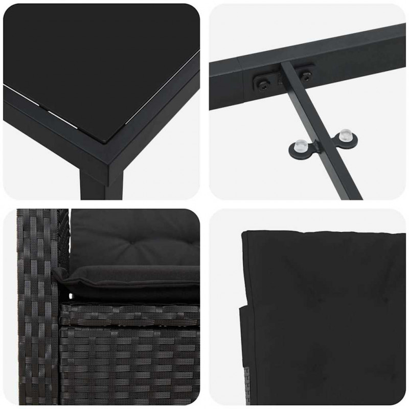 Zestaw do jadalni w ogrodzie z poduszką 3 pcs Czarny polirattan
