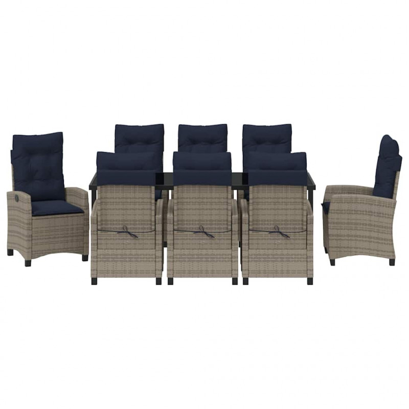 Zestaw do jadalni w ogrodzie z poduszką 9 pcs Szary polirattan
