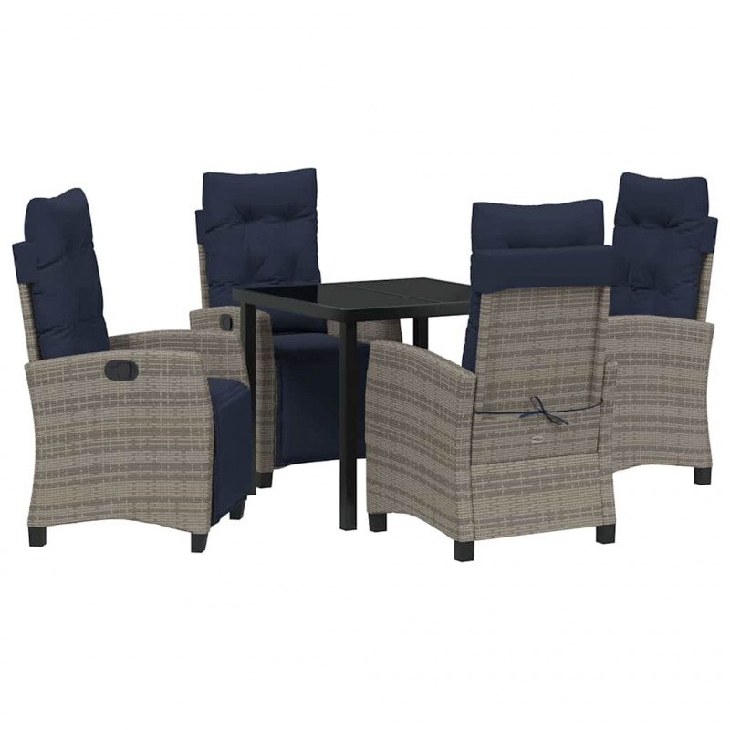 Zestaw do jadalni w ogrodzie z poduszką 5 pcs Szary polirattan