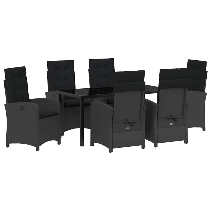Zestaw do jadalni w ogrodzie z poduszką 7 pcs Czarny polirattan