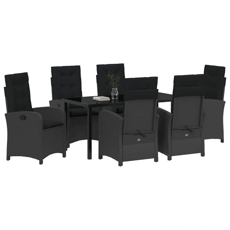 Zestaw do jadalni w ogrodzie z poduszką 7 pcs Czarny polirattan