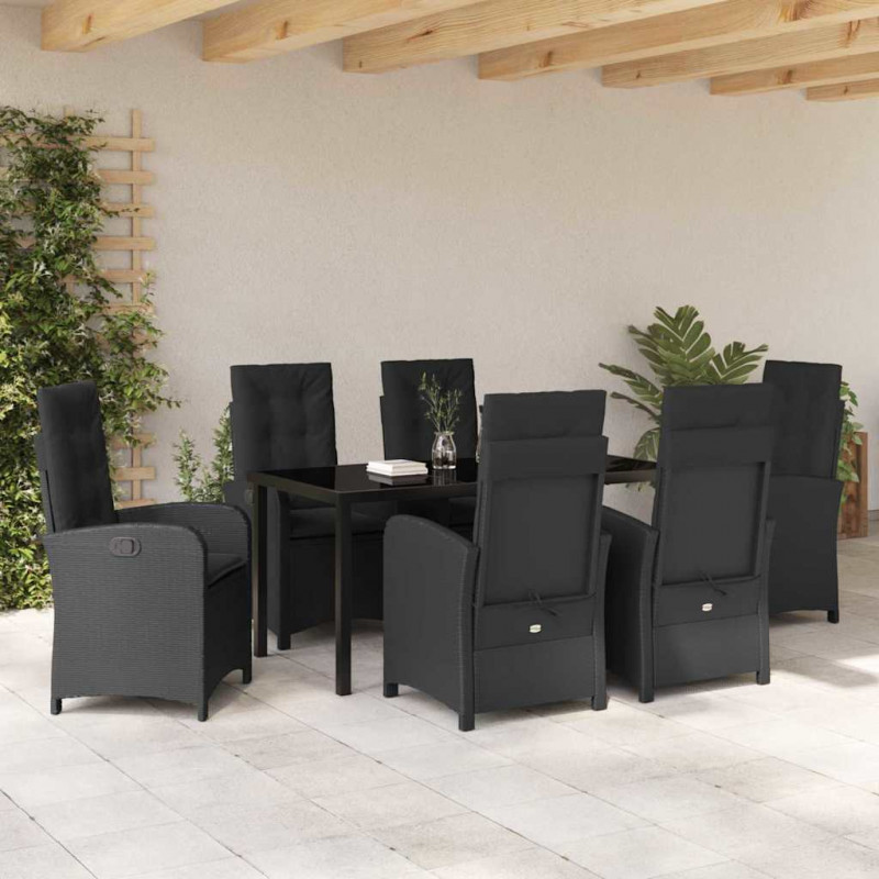 Zestaw do jadalni w ogrodzie z poduszką 7 pcs Czarny polirattan