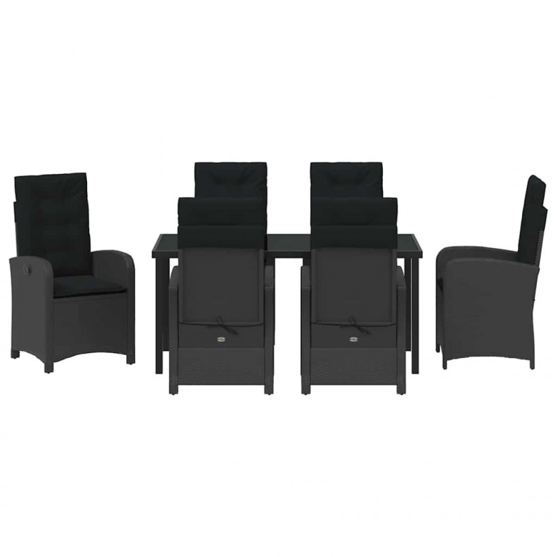 Zestaw do jadalni w ogrodzie z poduszką 7 pcs Czarny polirattan