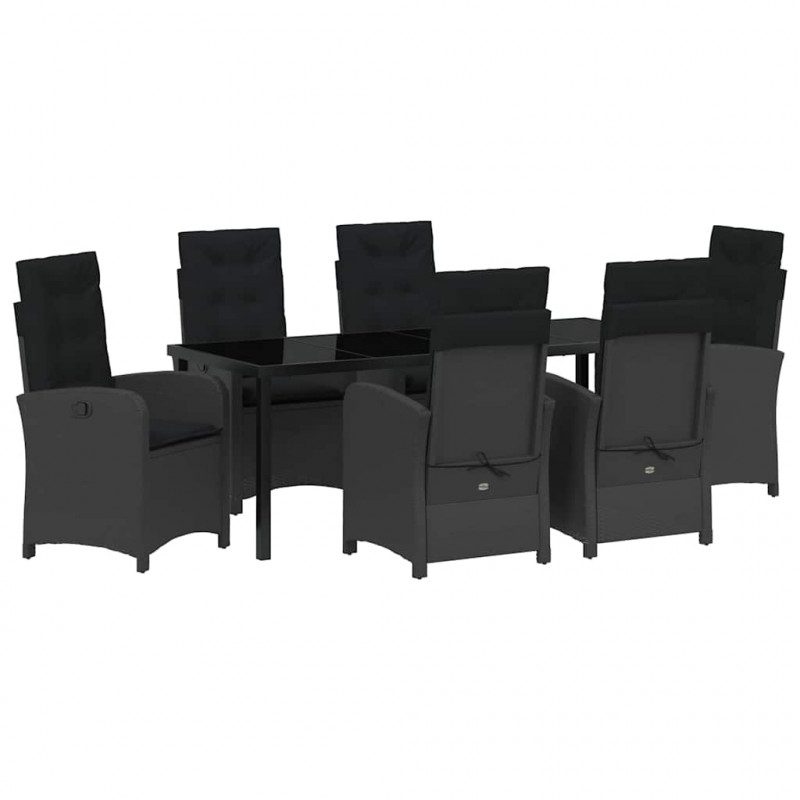 Zestaw do jadalni w ogrodzie z poduszką 7 pcs Czarny polirattan