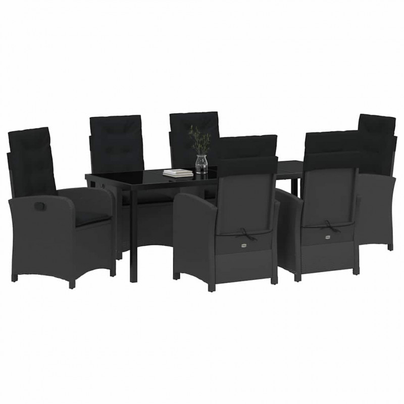 Zestaw do jadalni w ogrodzie z poduszką 7 pcs Czarny polirattan