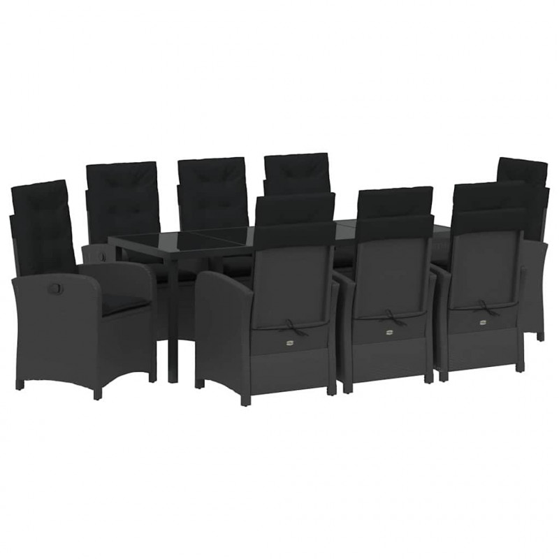 Zestaw do jadalni w ogrodzie z poduszką 9 pcs Czarny polirattan