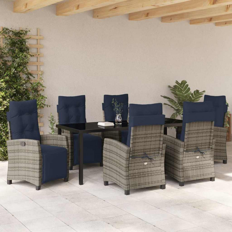 Zestaw do jadalni w ogrodzie z poduszką 7 pcs Szary polirattan