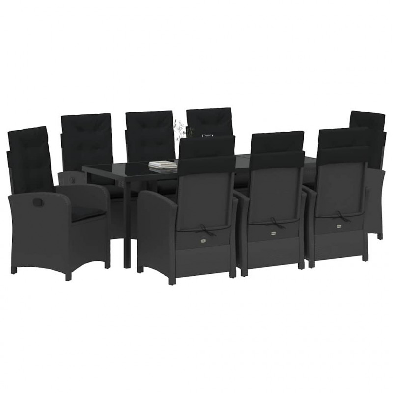 Zestaw do jadalni w ogrodzie z poduszką 9 pcs Czarny polirattan