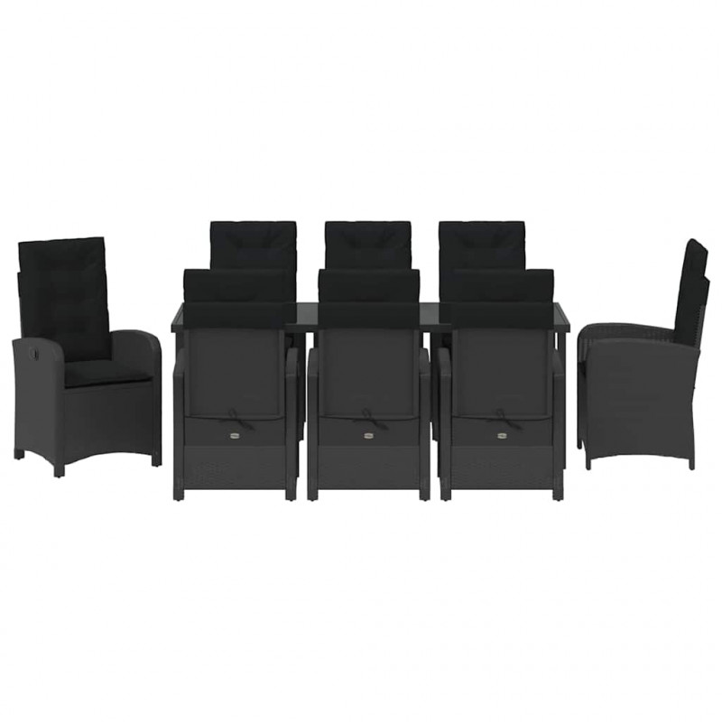 Zestaw do jadalni w ogrodzie z poduszką 9 pcs Czarny polirattan