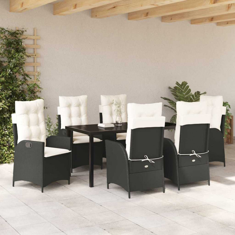 Zestaw do jadalni w ogrodzie z poduszką 7 pcs Czarny polirattan
