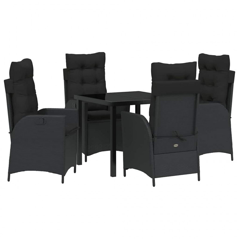 Zestaw do jadalni w ogrodzie z poduszką 5 pcs Czarny polirattan