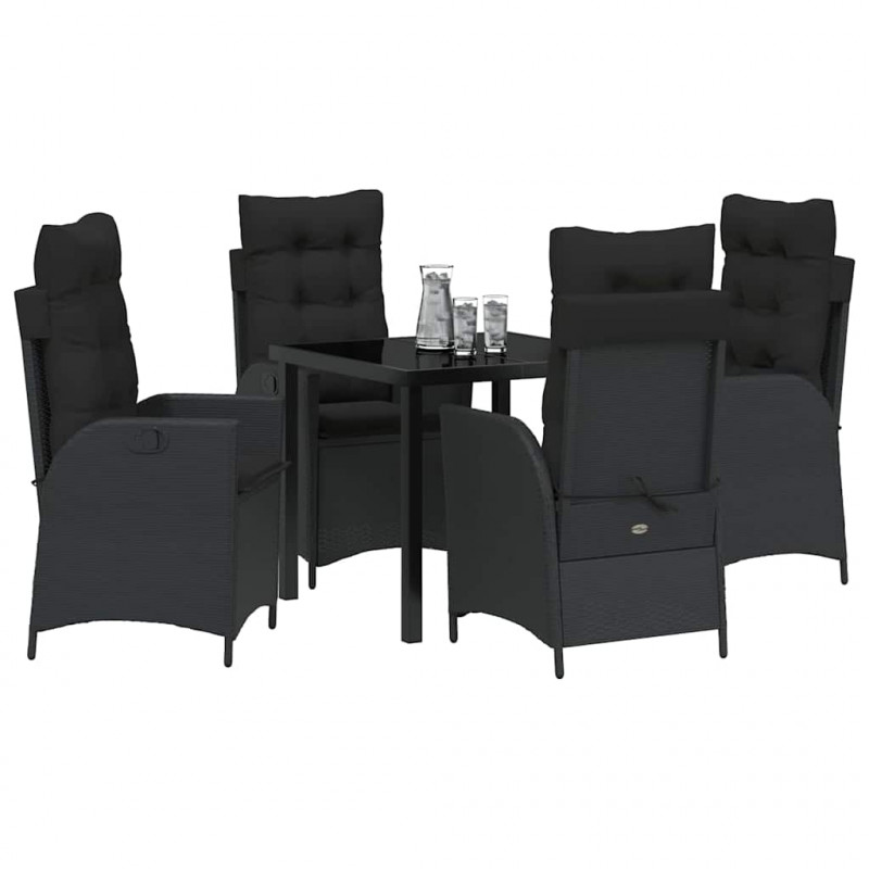 Zestaw do jadalni w ogrodzie z poduszką 5 pcs Czarny polirattan