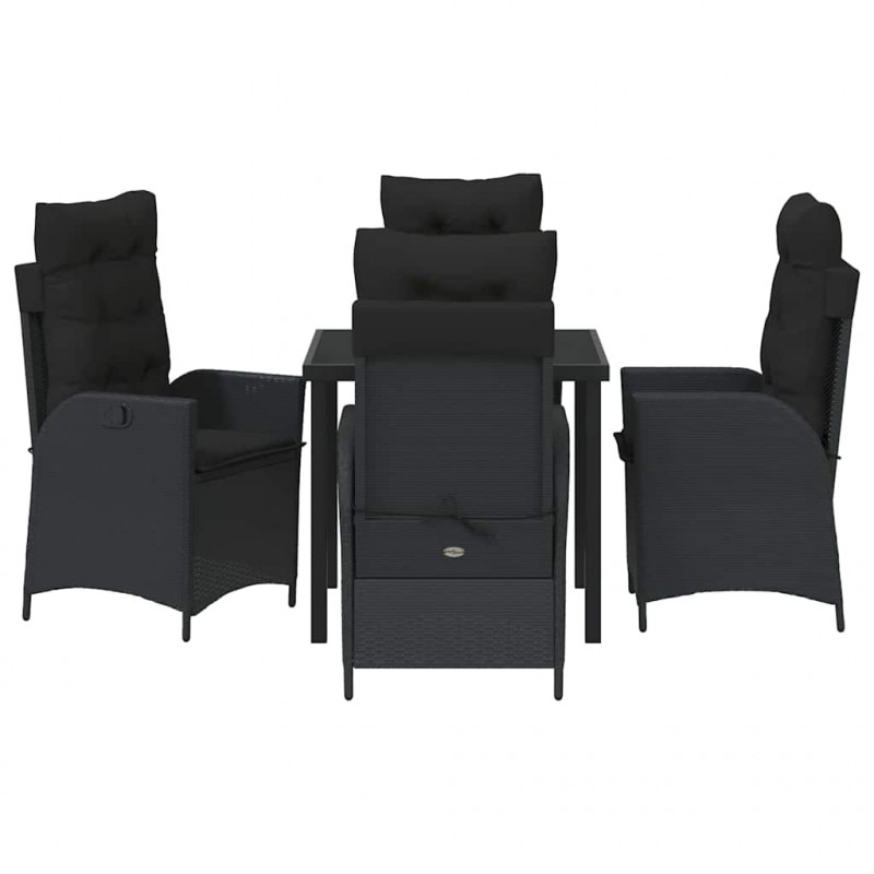 Zestaw do jadalni w ogrodzie z poduszką 5 pcs Czarny polirattan