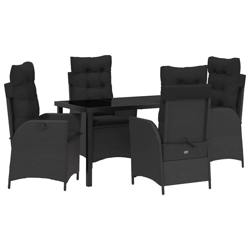 Zestaw do jadalni w ogrodzie z poduszką 5 pcs Czarny polirattan