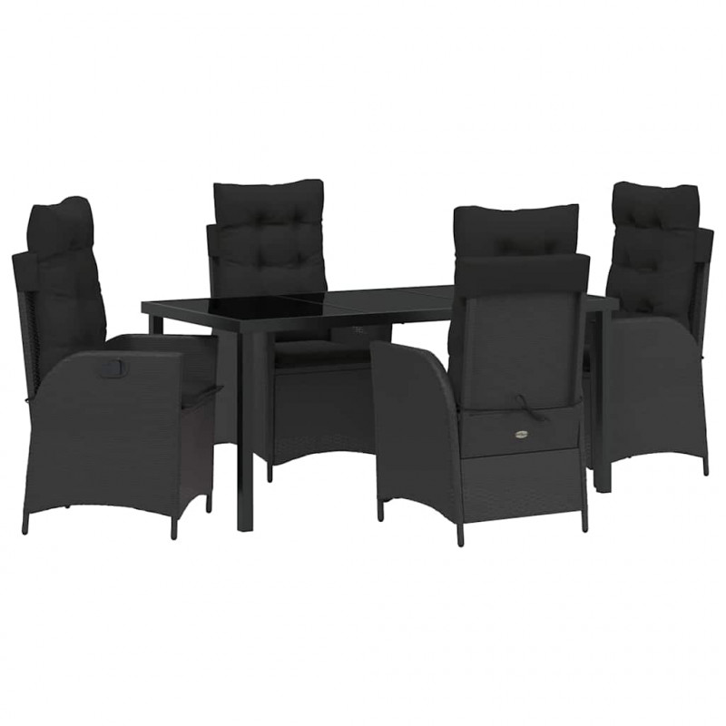 Zestaw do jadalni w ogrodzie z poduszką 5 pcs Czarny polirattan