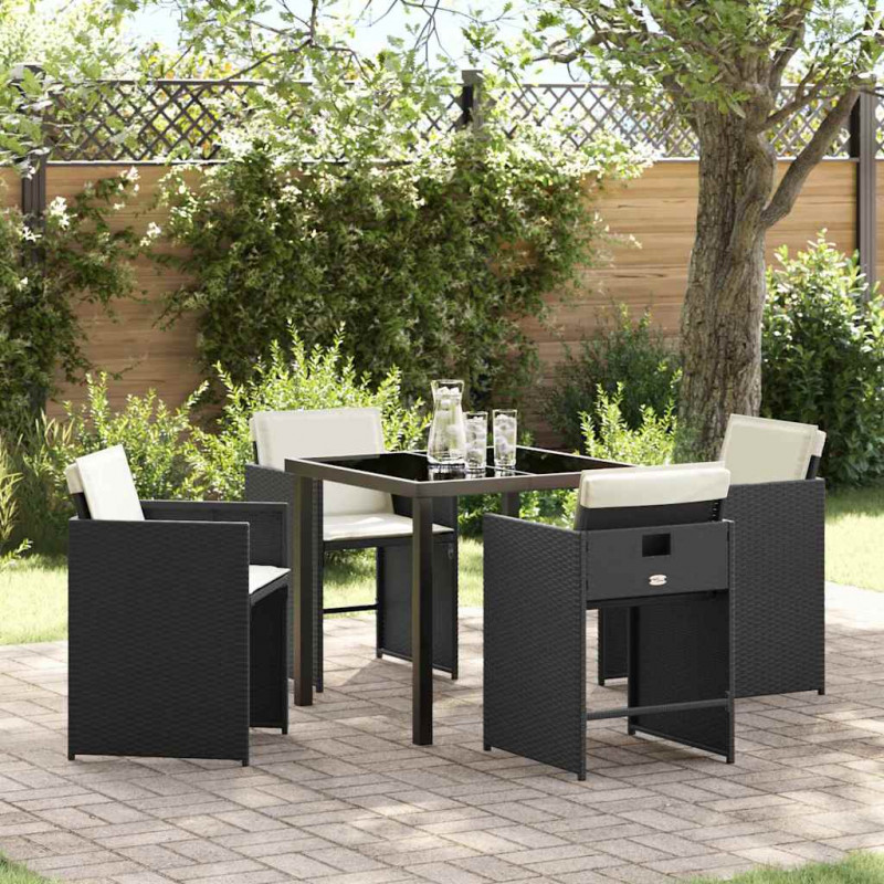 Zestaw do jadalni w ogrodzie 5 pcs Czarny polirattan