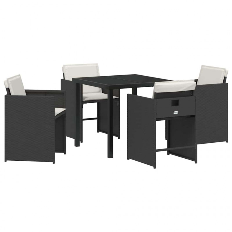 Zestaw do jadalni w ogrodzie 5 pcs Czarny polirattan