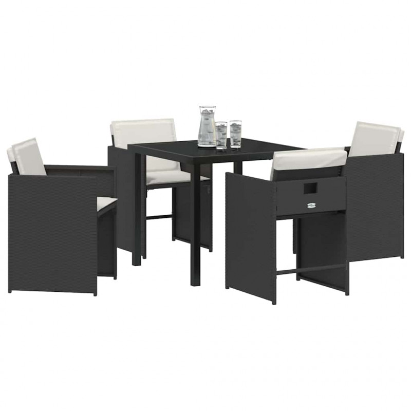 Zestaw do jadalni w ogrodzie 5 pcs Czarny polirattan