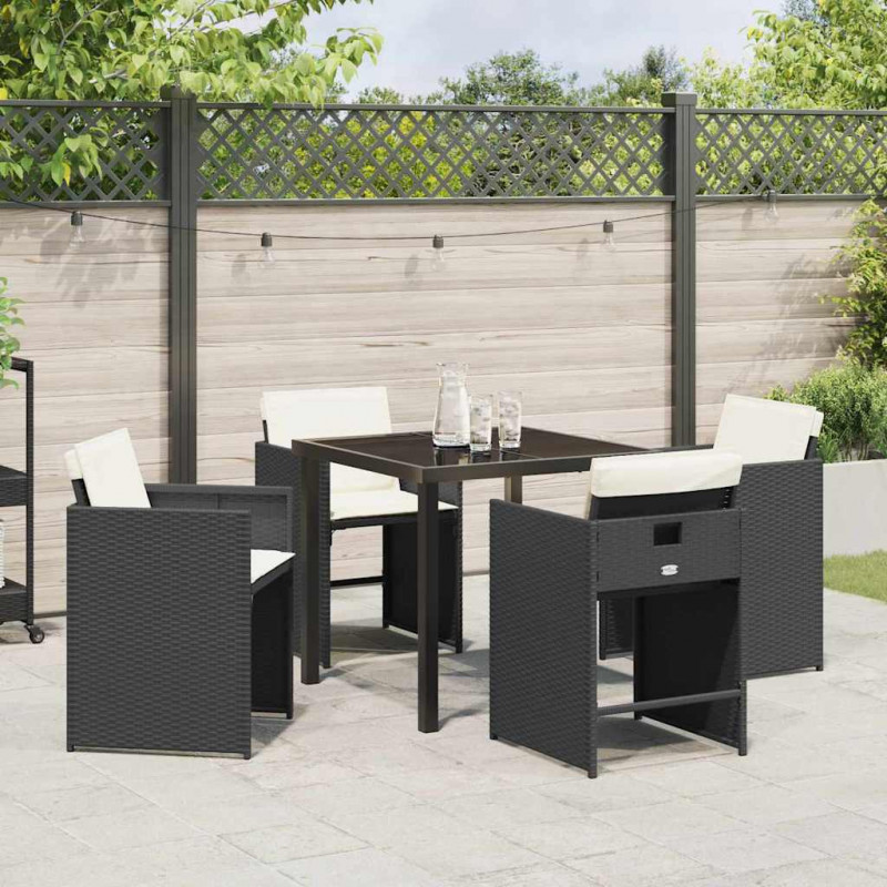 Zestaw do jadalni w ogrodzie 5 pcs Czarny polirattan