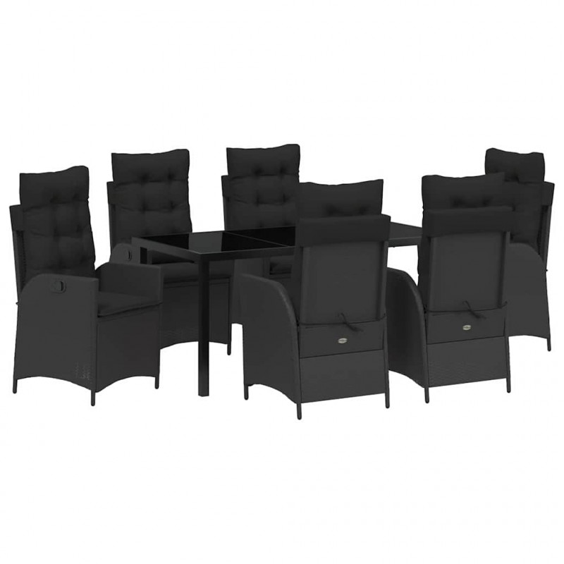 Zestaw do jadalni w ogrodzie z poduszką 7 pcs Czarny polirattan