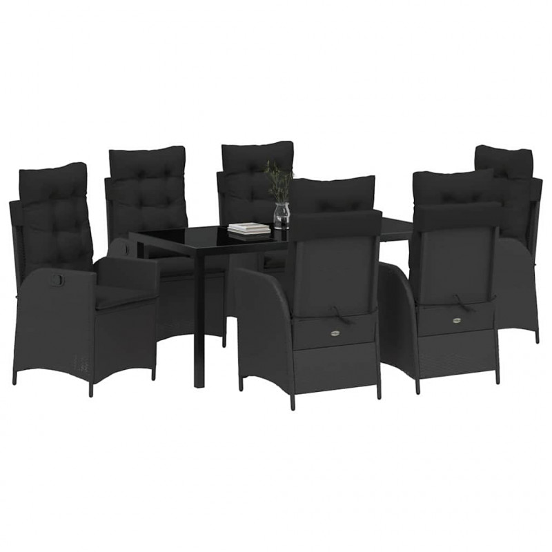 Zestaw do jadalni w ogrodzie z poduszką 7 pcs Czarny polirattan