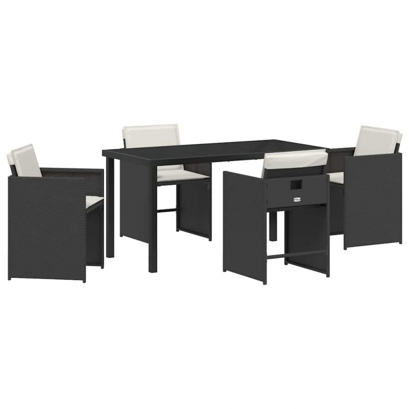 Zestaw do jadalni w ogrodzie 5 pcs Czarny polirattan